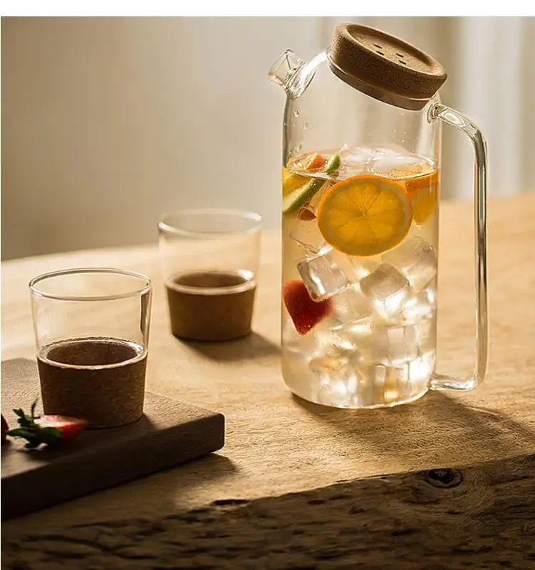 BEVERAGE DISPENSER COLD WATER JUICE JUG TEAPOT GLASS LEMONADE CONTAINER HEAT RESISTANT KITCHEN JUG