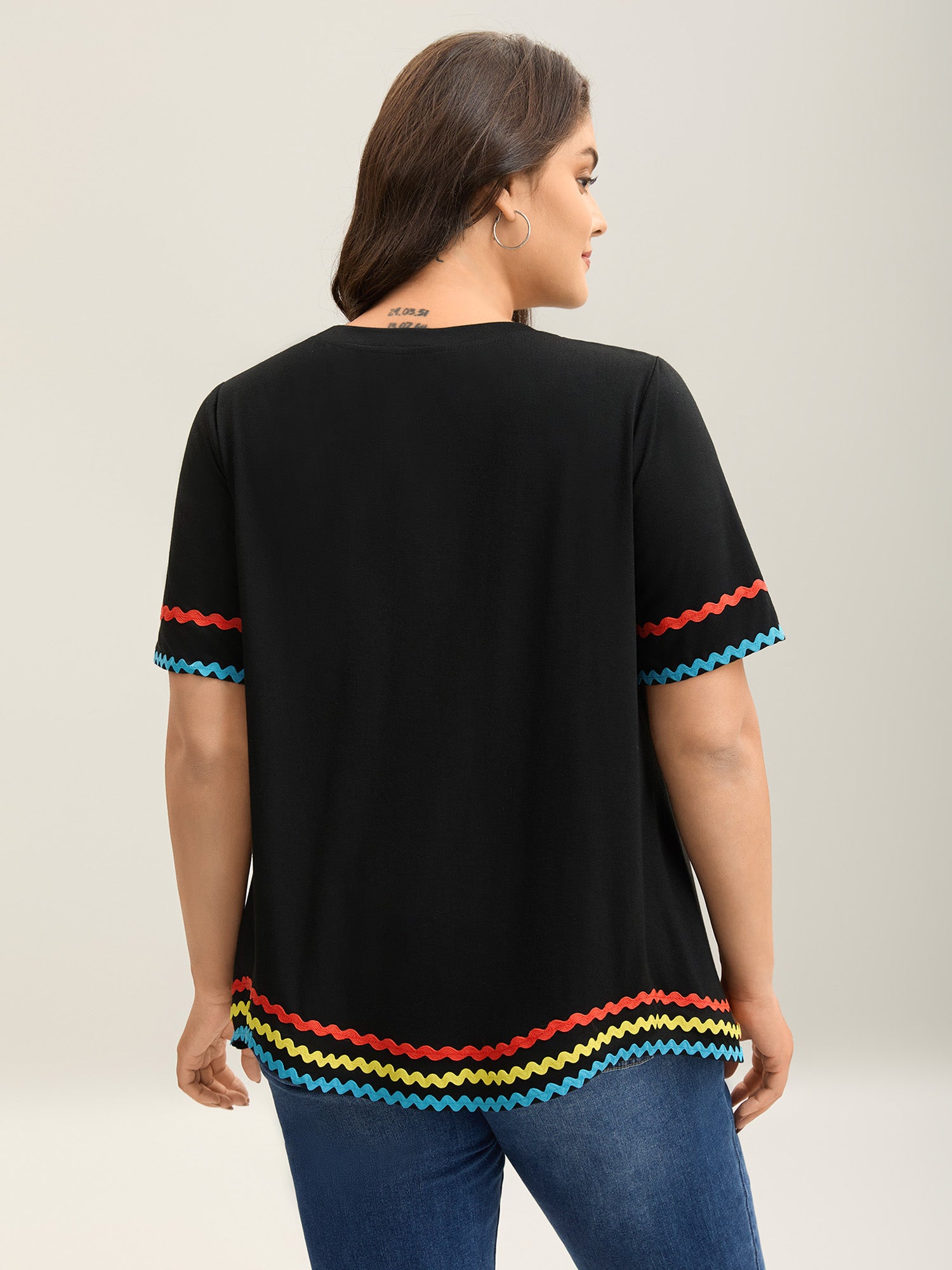 Multi-Color Webbed Crew Neck Plain T-Shirt
