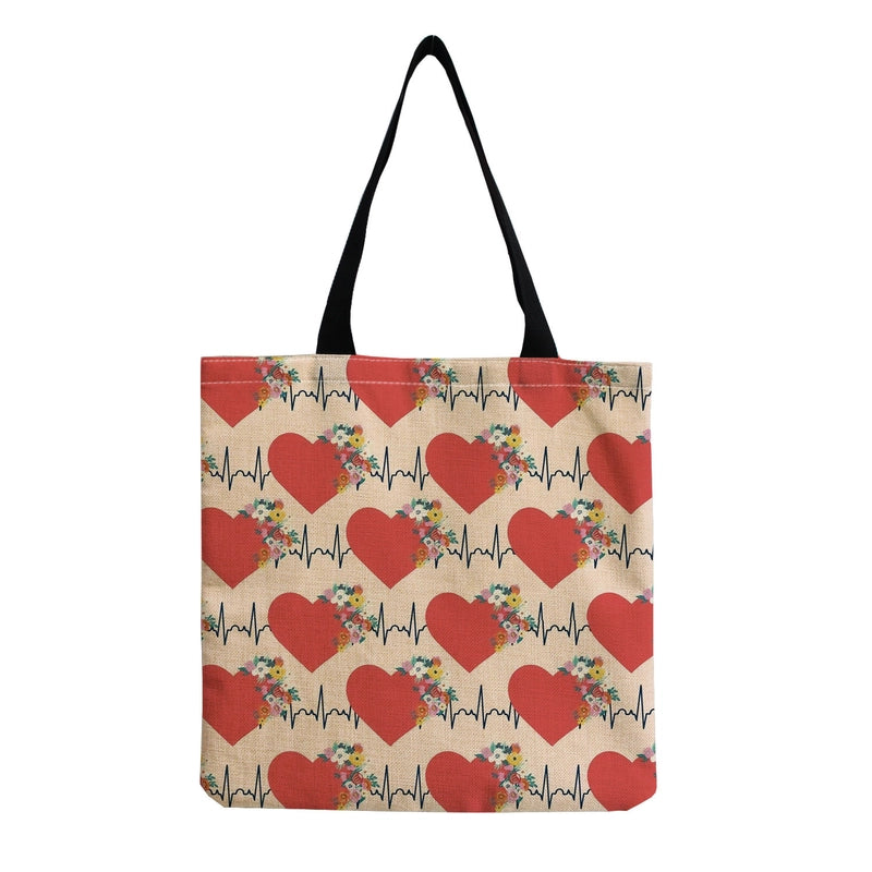 Women's Cotton And Linen Letter Nurse Heart Shape Classic Style Square Open Tote Bag