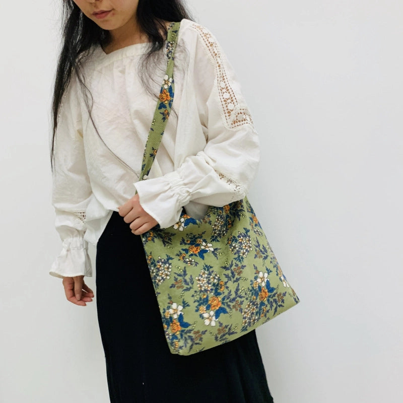 Women's Corduroy Printing Elegant Square Zipper Square Bag
