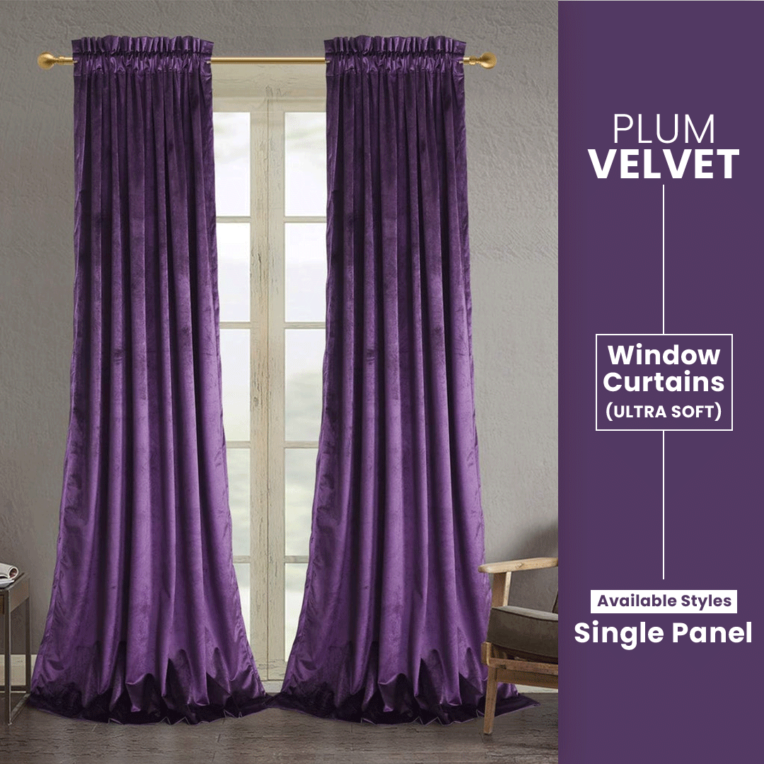 Plum-Velvet Window Curtains (Ultra Soft)