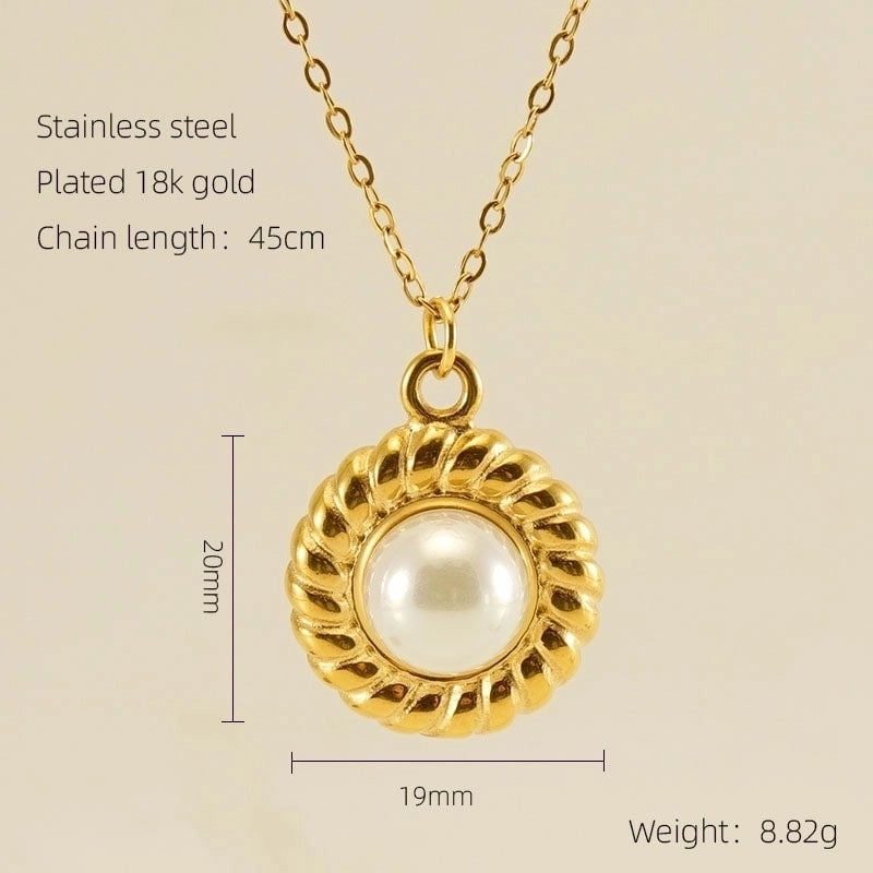 Stainless Steel 18K Gold Plated Retro Plating Inlay Oval Eye Gem Pearl Pendant Necklace Long Necklace