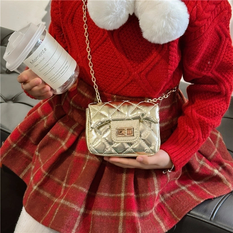 Women's Small Pu Leather Solid Color Lingge Streetwear Square Lock Clasp Shoulder Bag Crossbody Bag