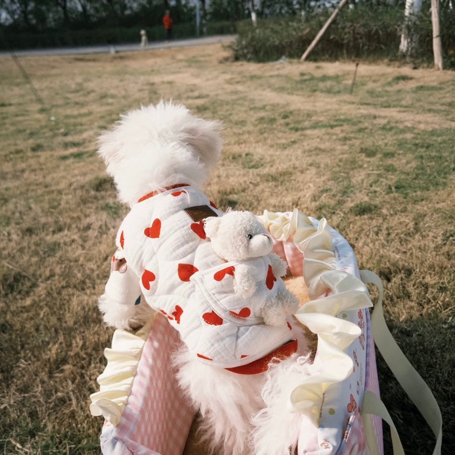 Heart Printed Bear Dog Cat Jacket Harness