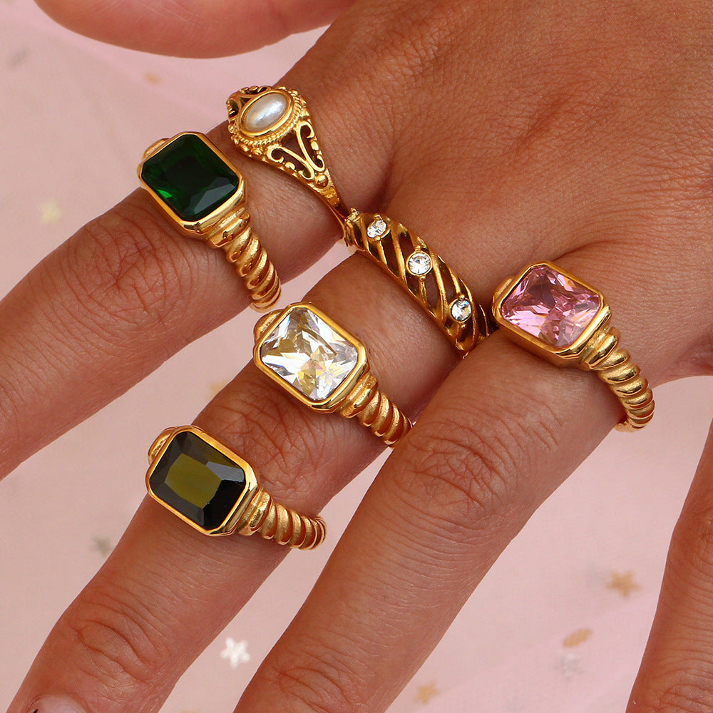 Women Fashion Circle Geometric Stainless Steel 18K Gold Plated Rings