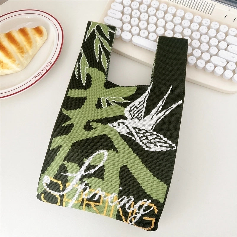 Women's Small Knit Flower Butterfly Vintage Style Open Shopping Bags