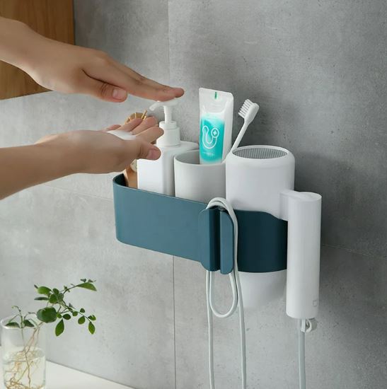 Wall Mount Hair Dryer Holder. Storage Hanging Shelf Rack Bathroom Organizer