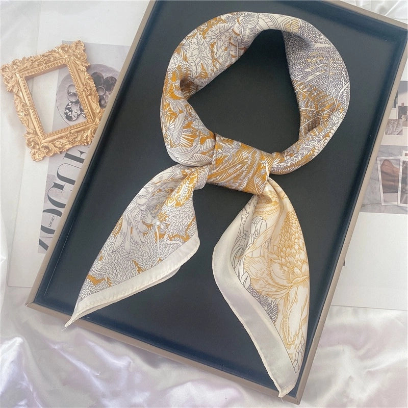Women's Elegant Letter Flower Satin Silk Scarf