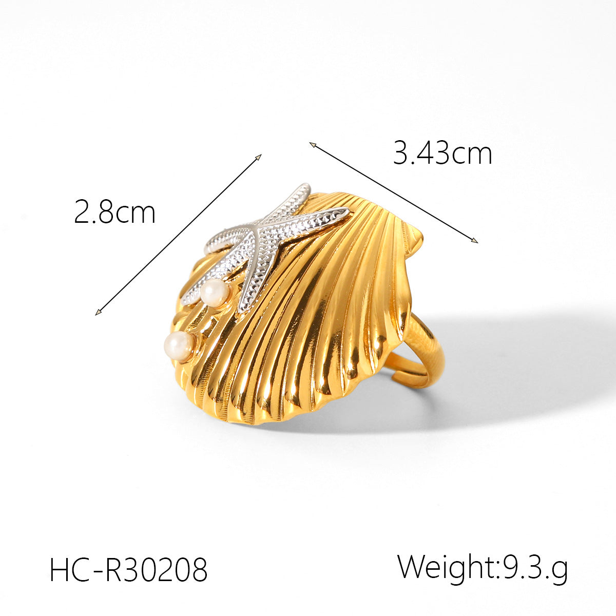 Ocean Style Stainless Steel Starfish Shell Open Ring Female Ring Titanium Steel Bracelet
