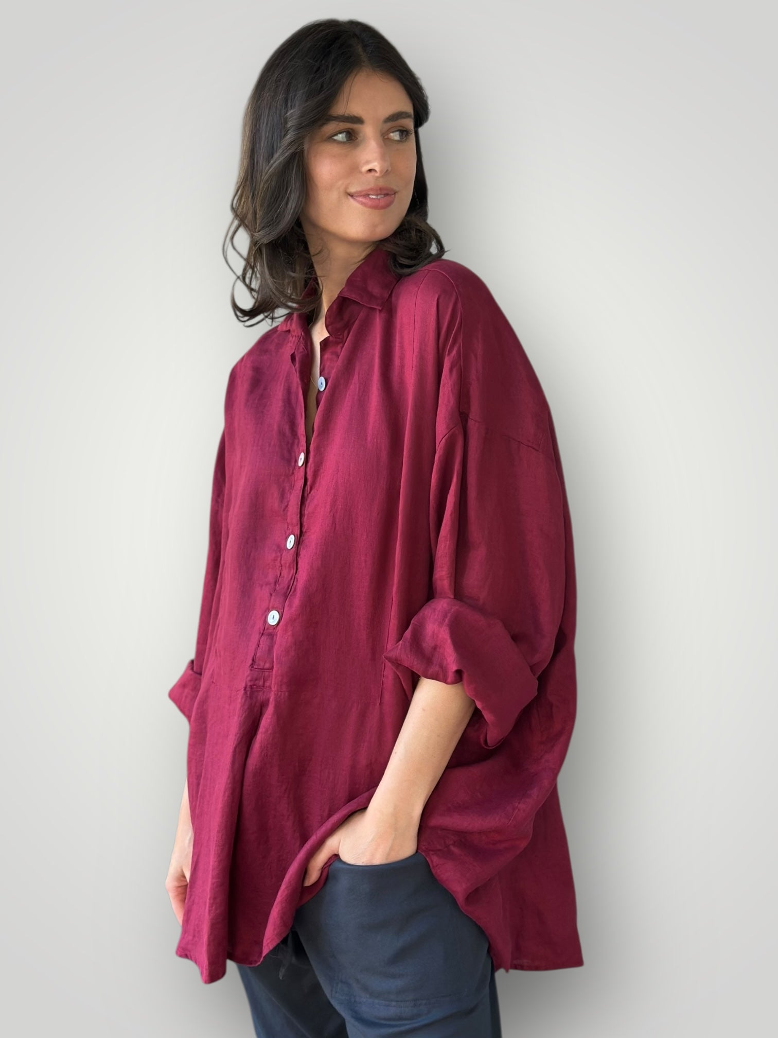 megan shirt - merlot linen