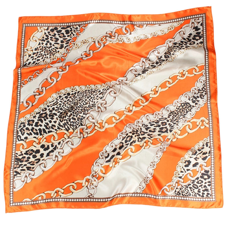 Women's Elegant Streetwear Flower Leopard Chains Print Satin Printing Silk Scarf