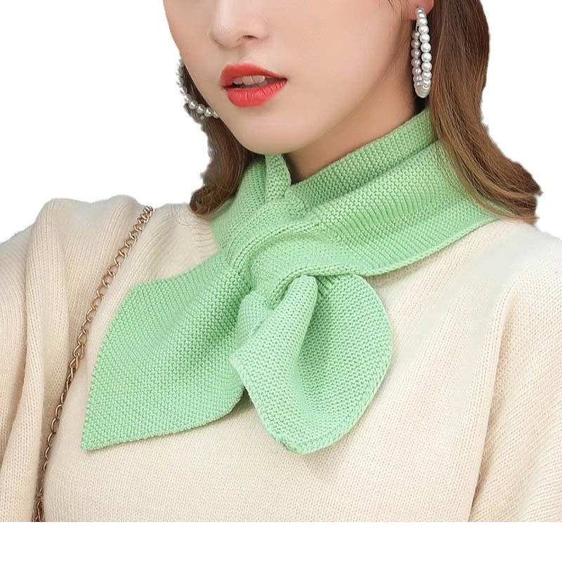 Knitted Small Scarf Women's Autumn And Winter Cross Bow Fishtail Decorative Wool Scarf Evening And Evening