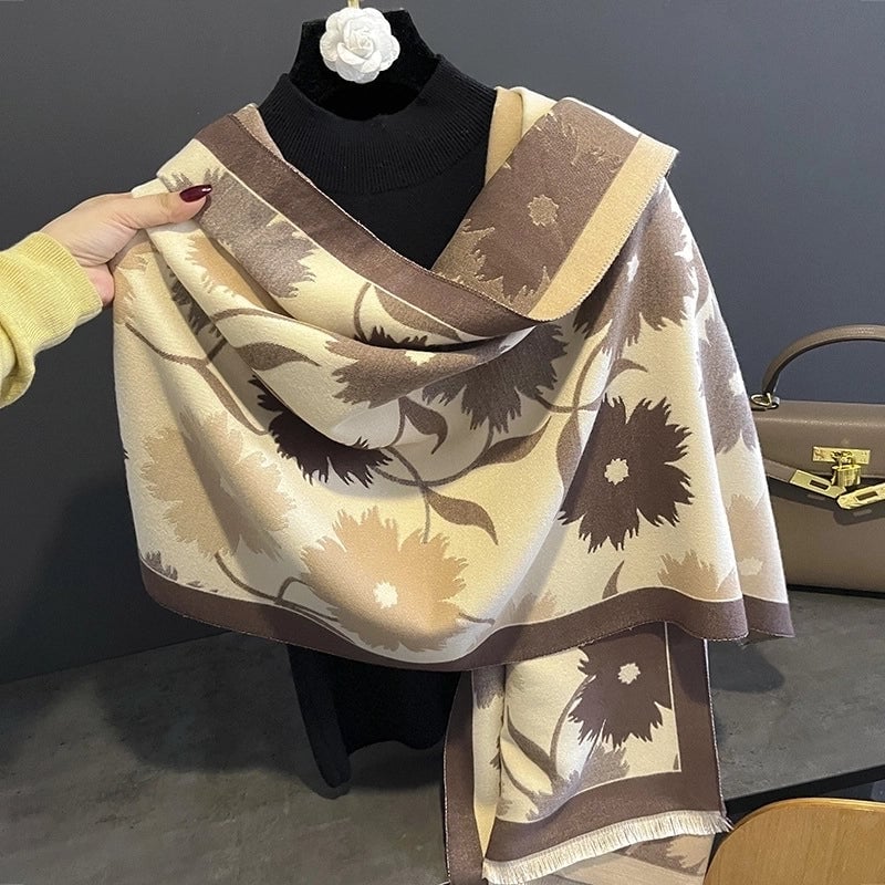 Women's Streetwear Flower Imitation Cashmere Tassel Scarf
