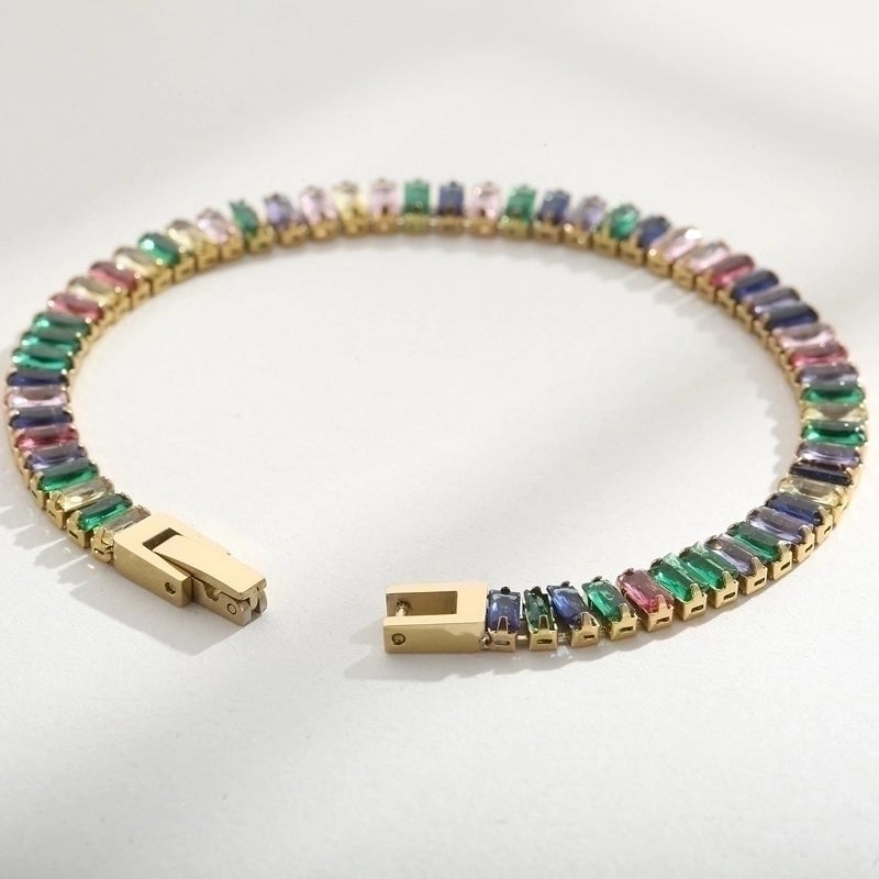 Elegant Solid Color Titanium Steel 18K Gold Plated Artificial Gemstones Bracelets In Bulk