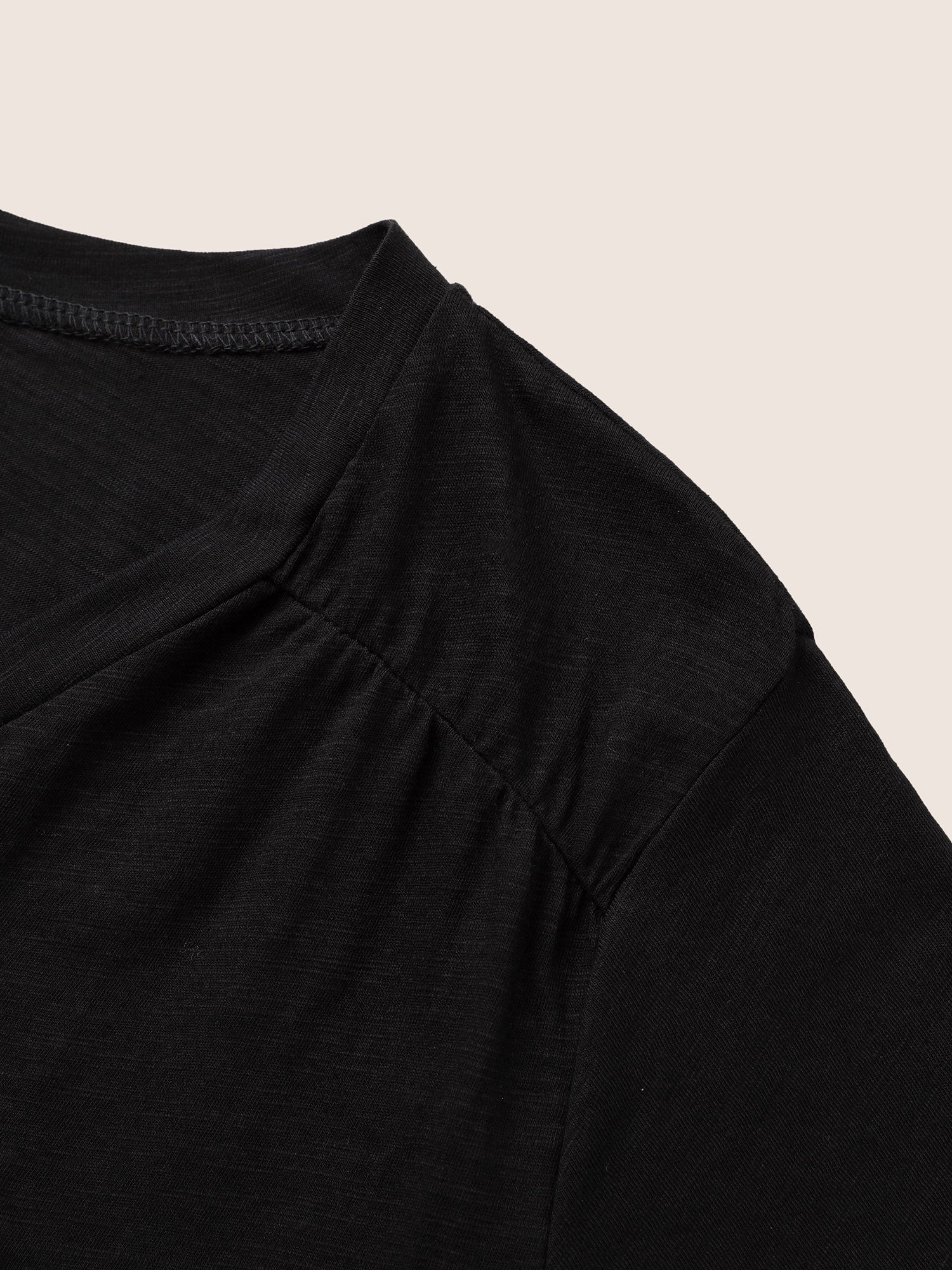 Plain Ruffle Sleeve Heather V Neck T-shirt