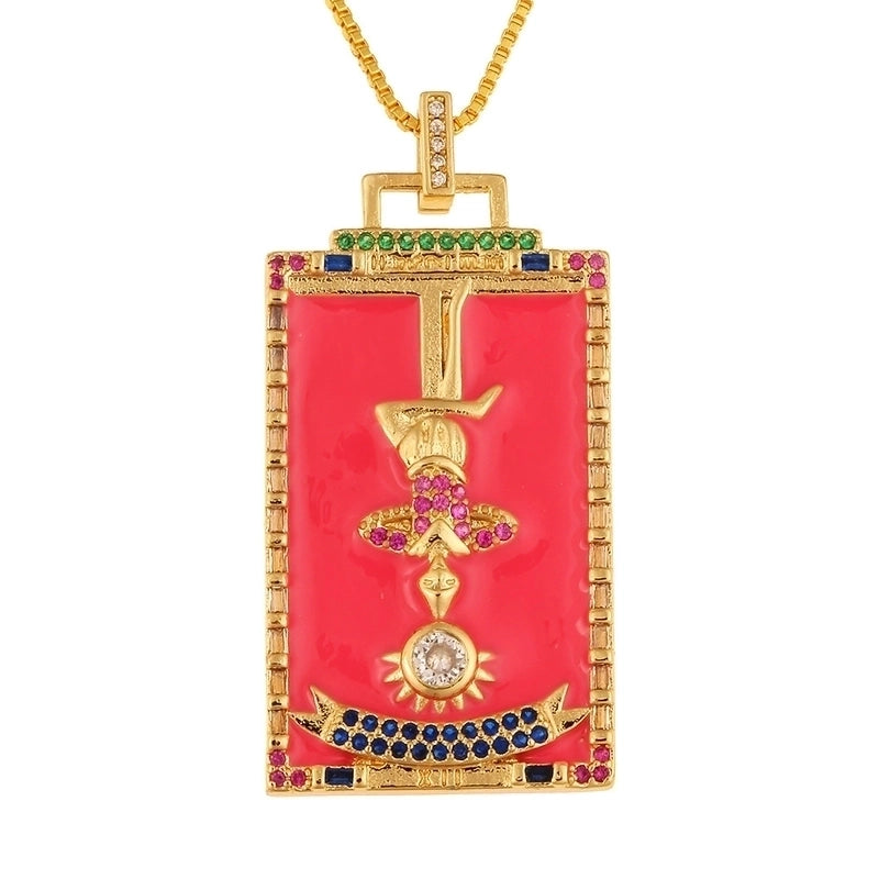 Fashion New Oil Drop Tarot Pendant Copper Zircon Necklace