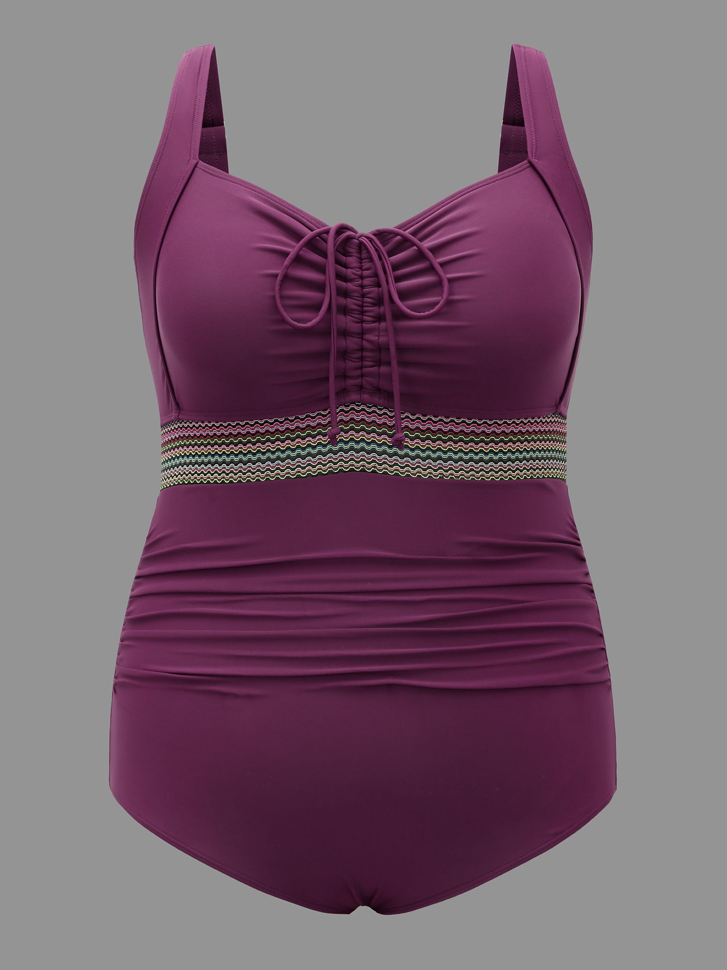 Adjustable Drawstring Ruched Contrast Webbing One-Piece Swimsuit