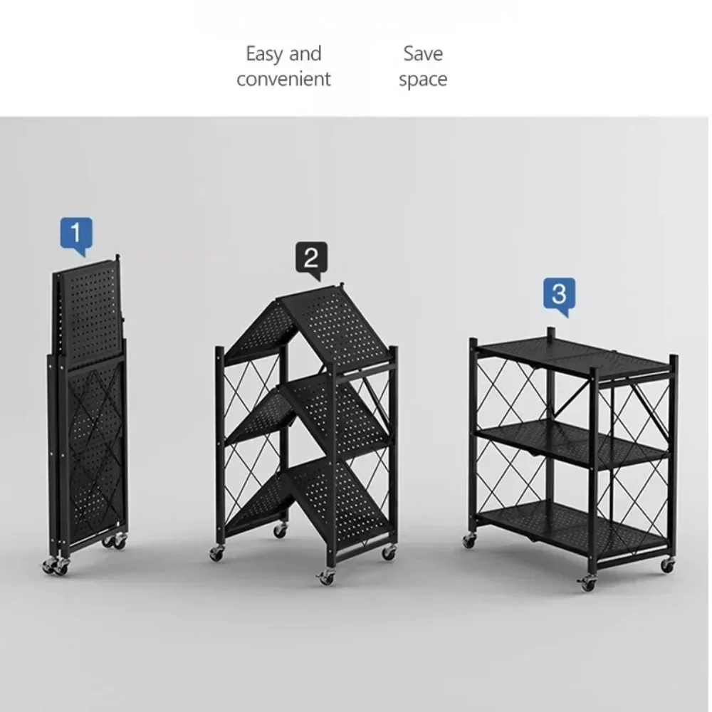 3 LAYER FOLDABLE METAL STORAGE SHELVES MULTIFUNCTIONAL KITCHEN LIVING ROOM RACK