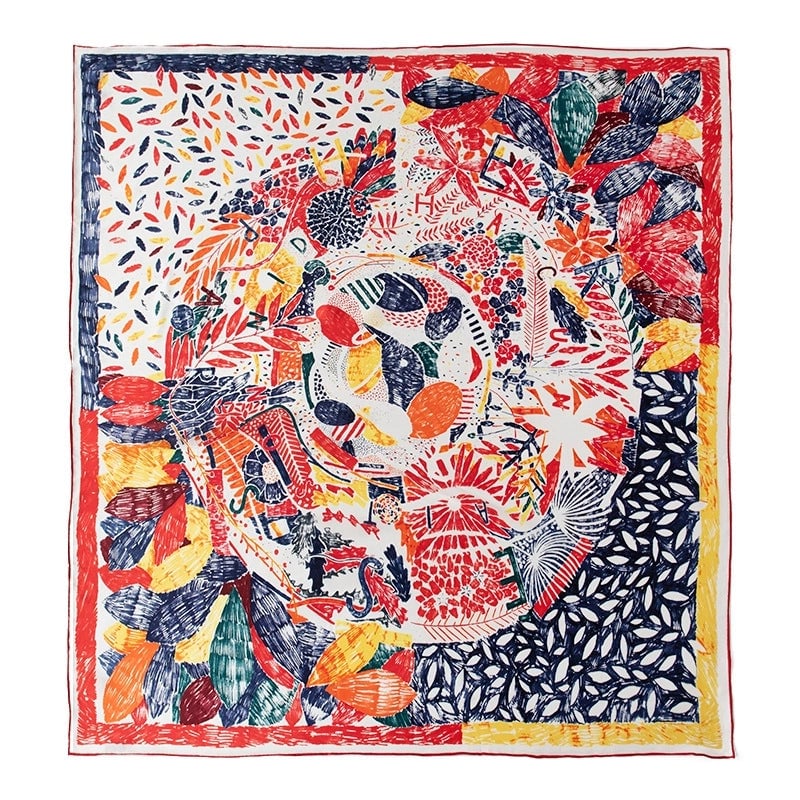 Women's Elegant Four Leaf Clover Polka Dots Flower Silk Silk Scarf