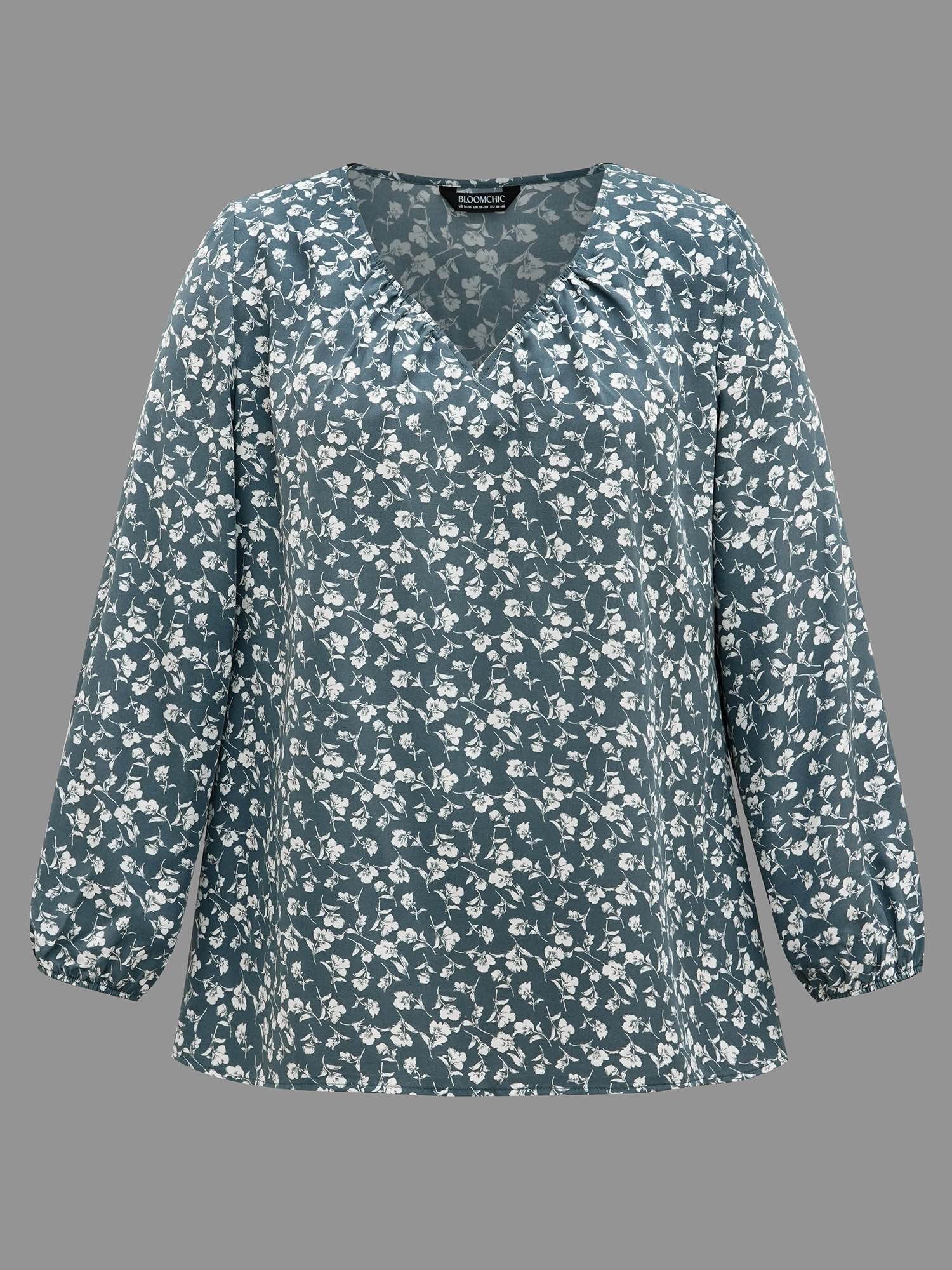 V-Neck Floral Pleated Blouse