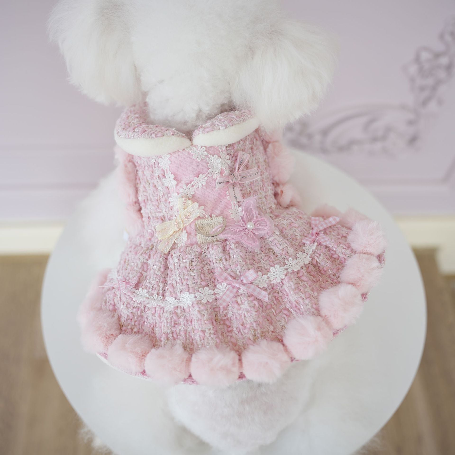 Fleece Bow Butterfly Decor Sweet Dog Jacket Dress