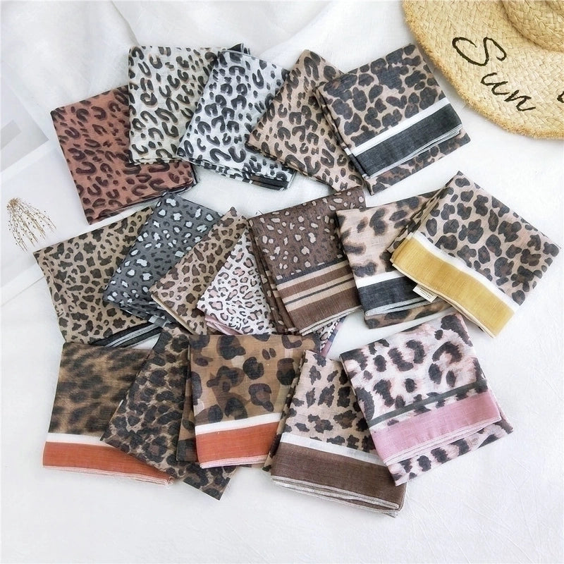 Fashion Leopard Print Cotton Linen Small Square Silk Scarf