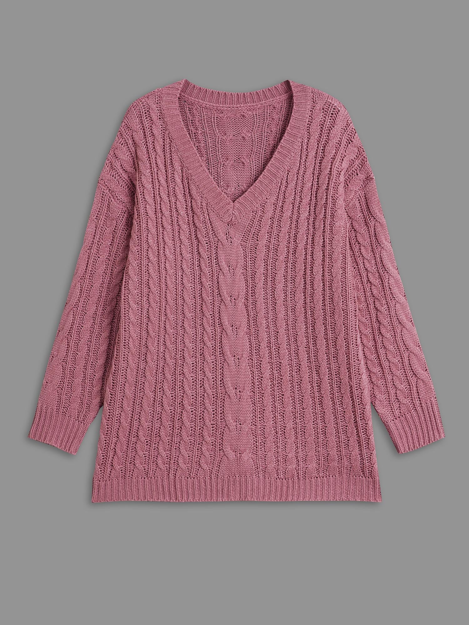 V Neck Texture Cable Knit Pullover