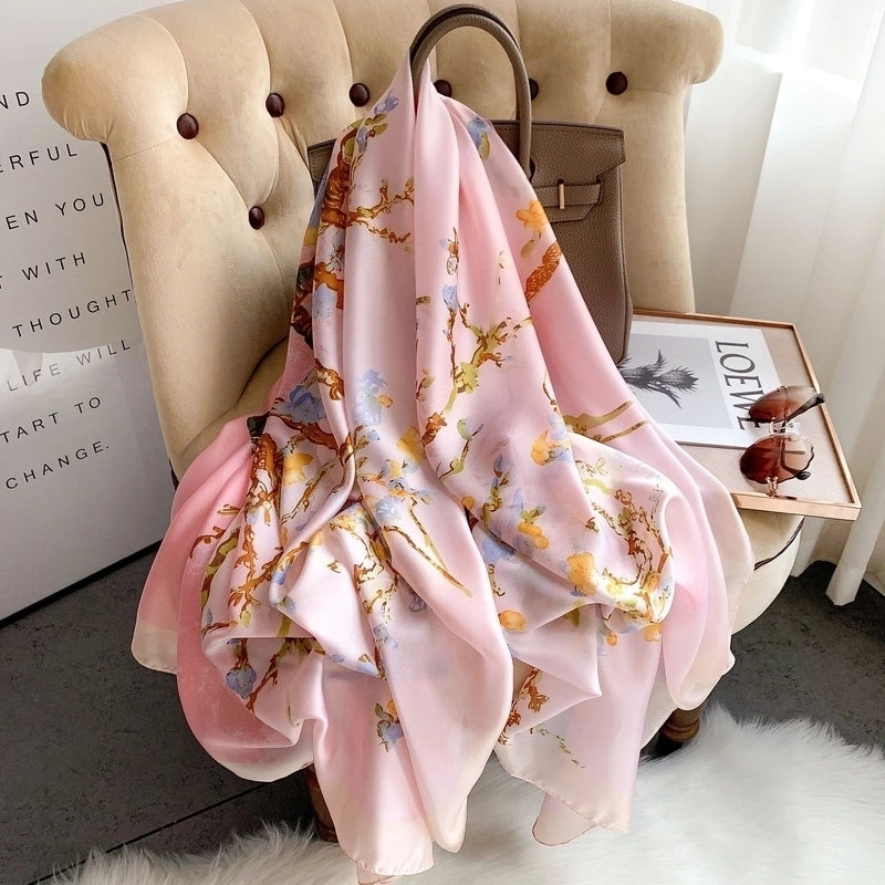 Women's Elegant Flower Satin Silk Scarves