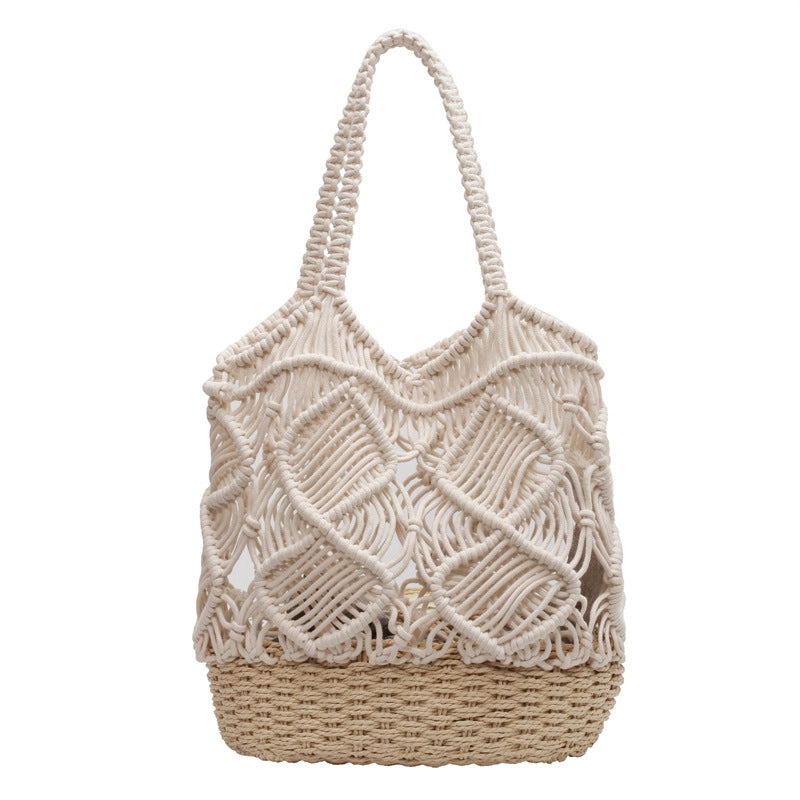 Women's Medium Spring&summer Cotton Solid Color Vacation Bucket Open Tote Bag