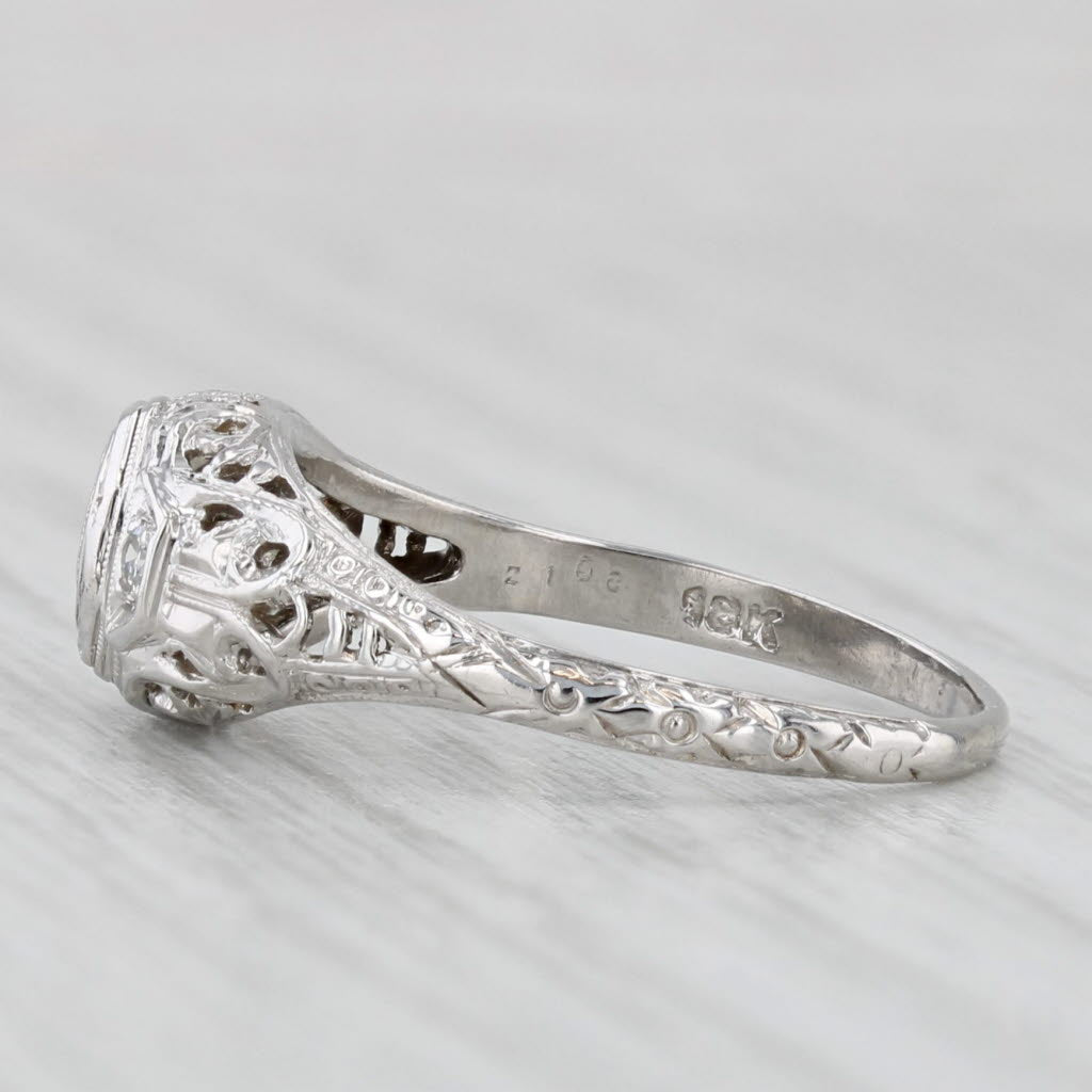 Vintage Art Deco Diamond Engagement Ring 18k White Gold Size 6.5