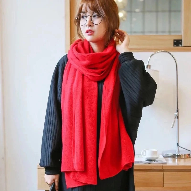 Winter Knitted Wool Scarf Cashmere Solid Color Fashion Shawl Warm Extended Scarf