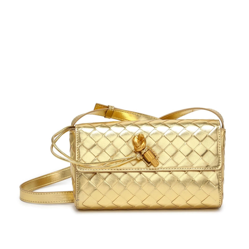 Women's Pu Leather Solid Color Classic Style Weave Square Flip Cover Crossbody Bag