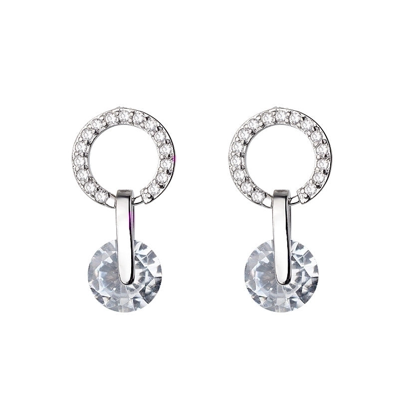 1 Pair Minimalist Round Inlay Copper Zircon Ear Studs