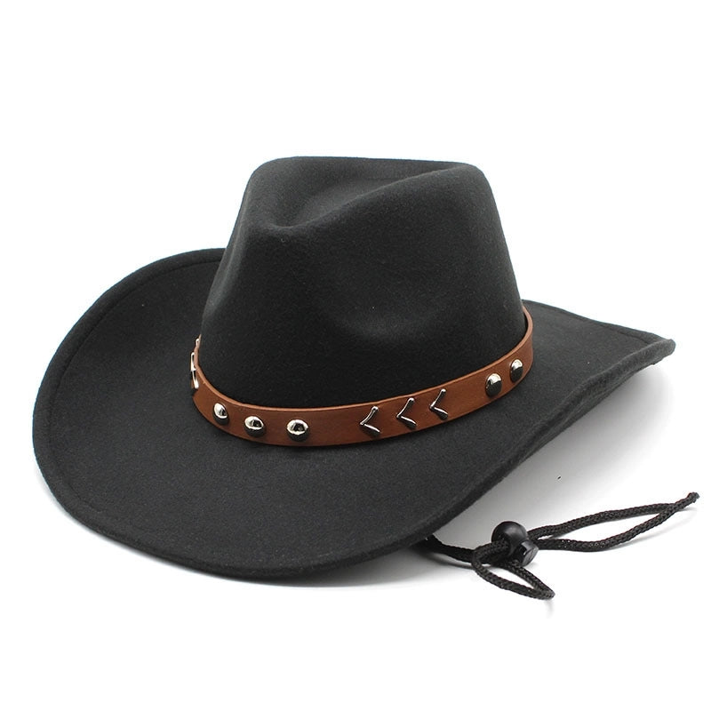 Wool Wool Top Hat Western Cowboy Style Big Along Hat Fashion Texture Belt Women's Hat Jazz Hat