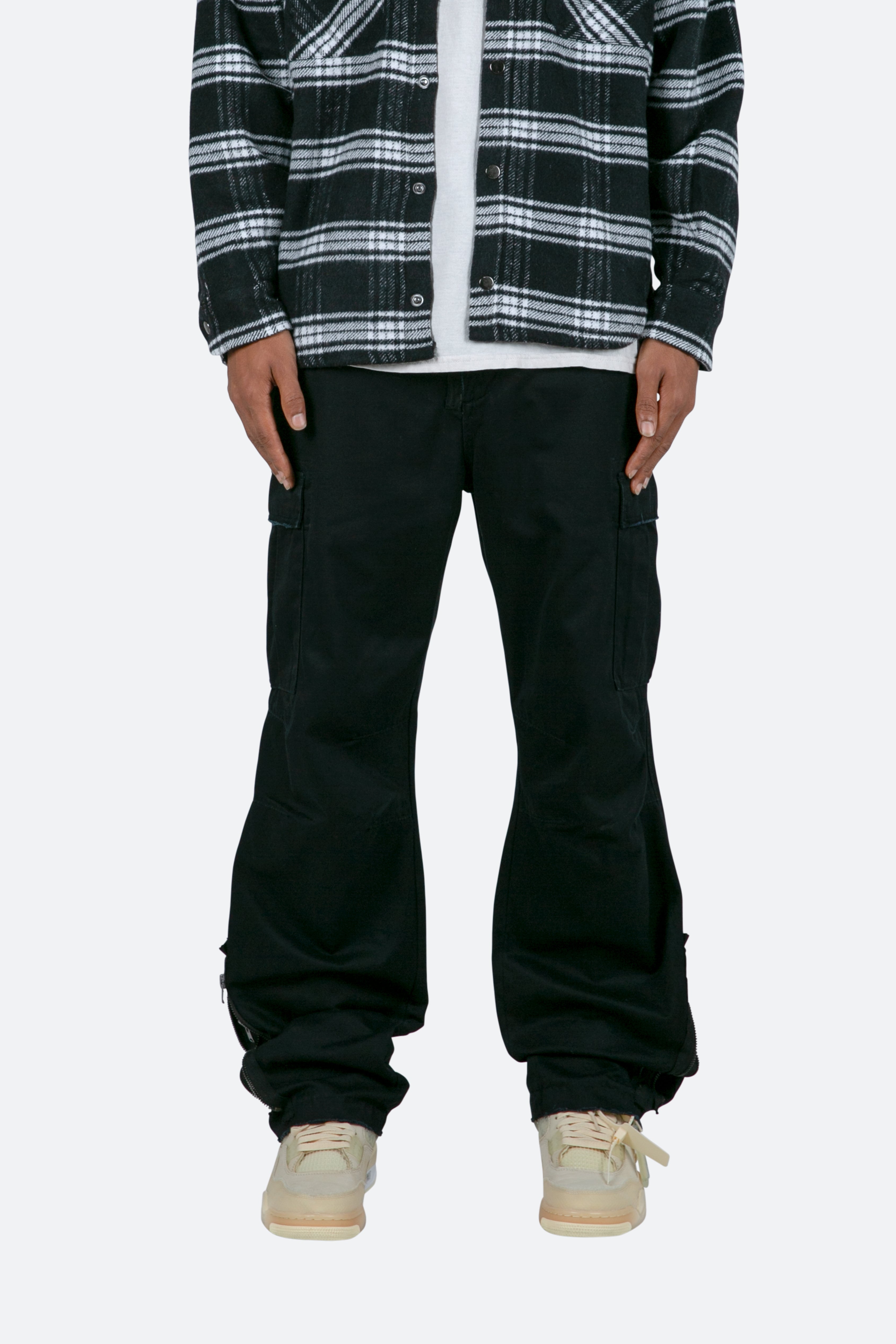 Zipper Denim Cargo Pants - Black