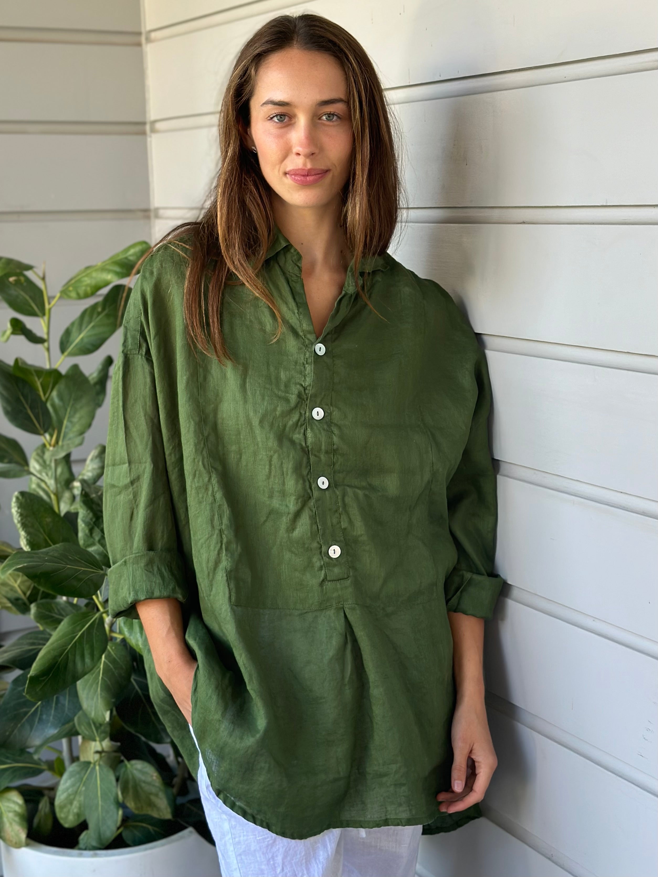 megan shirt - moss linen