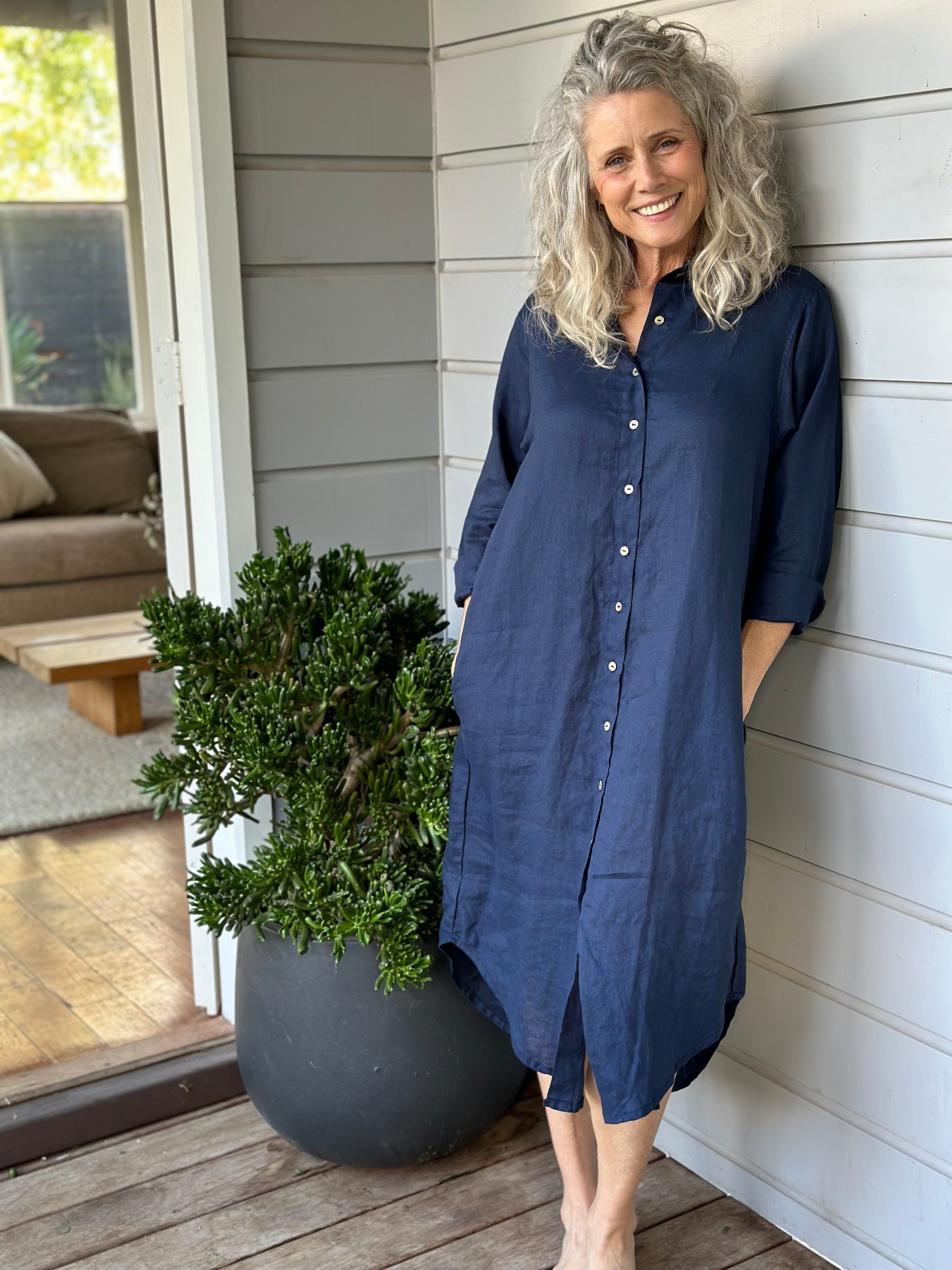 elena shirtdress - navy linen
