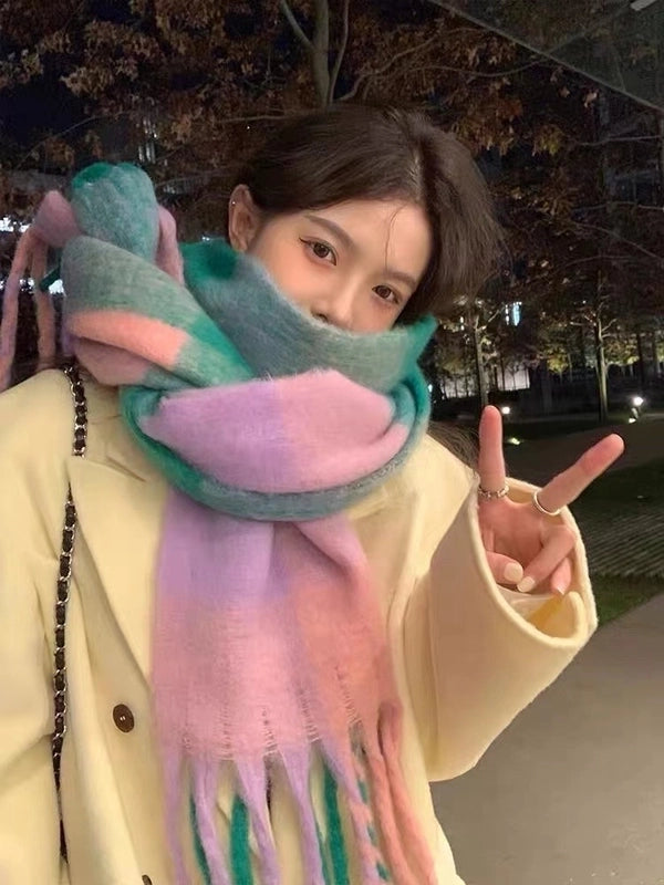 Mohair Nipped Color Scarf Cashmere Thickened Warm Scarf Shawl