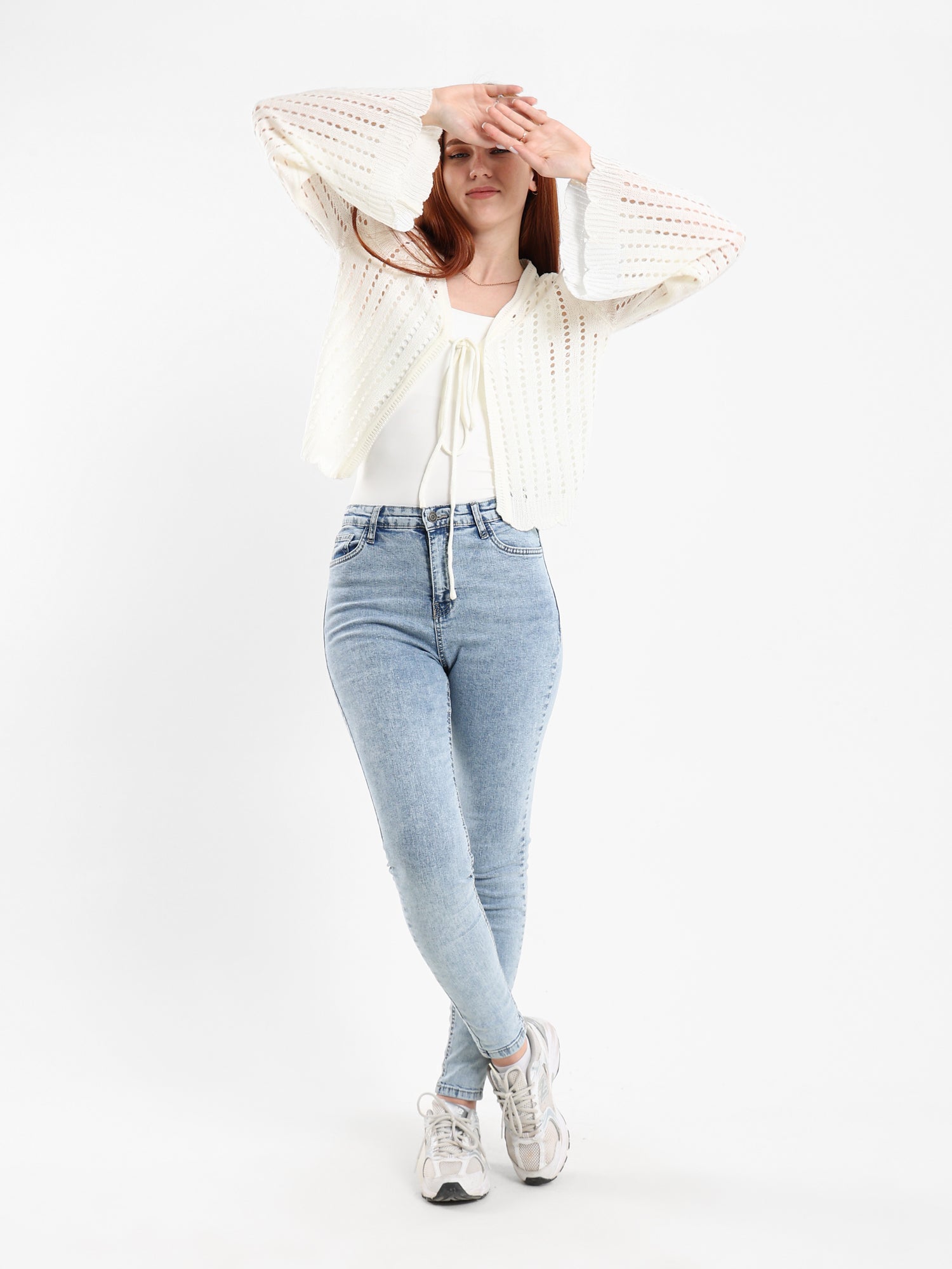 Cropped Openwork Tie-Front Cardigan