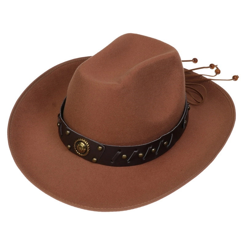 New Woolen Hat Western Denim Top Hat Men And Women Couple Hat Big Brim Curling Felt Hat