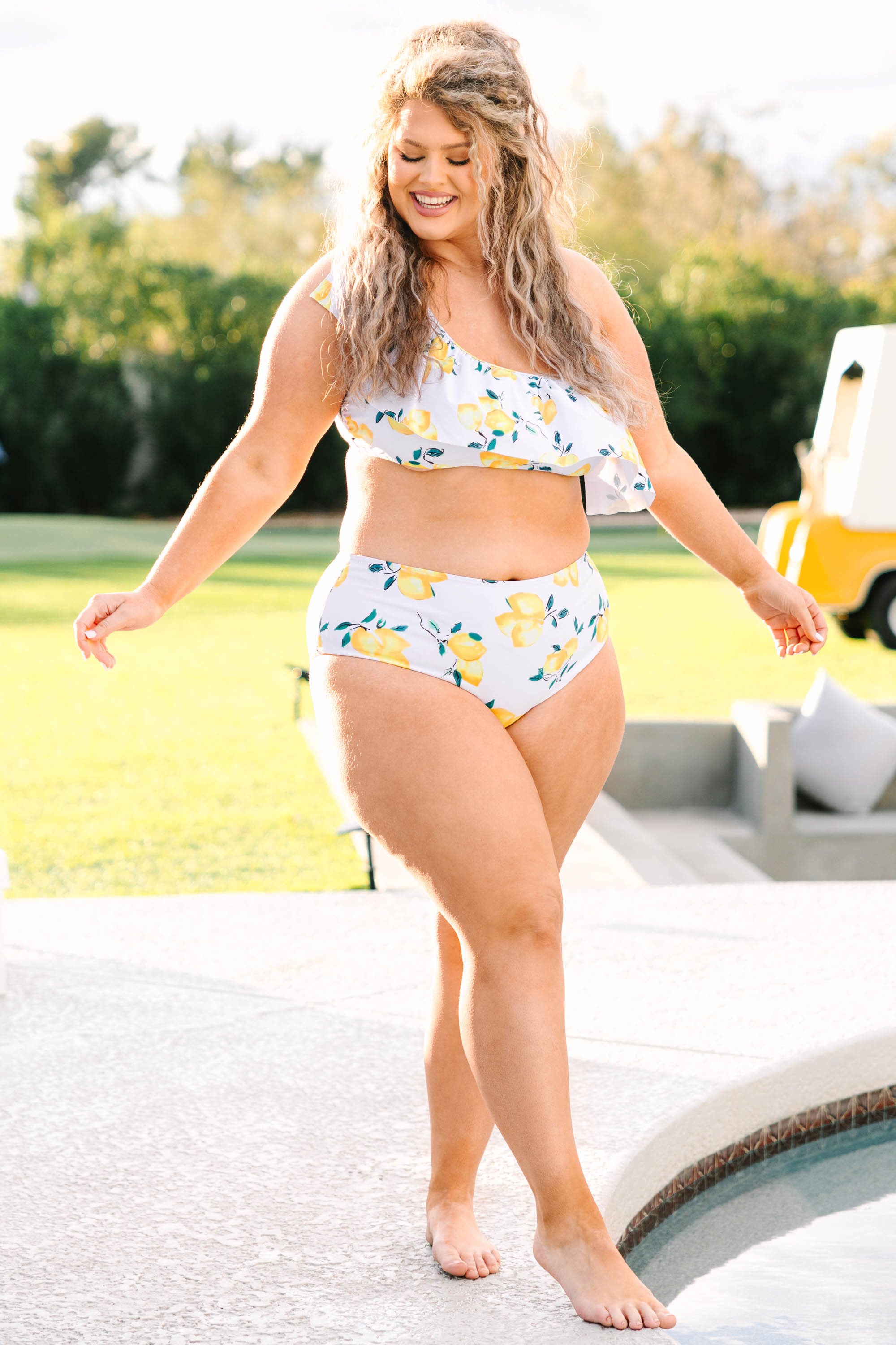 Let's Go Watch The Sunset Swim Top. Lemon Yellow