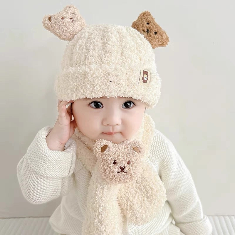 Baby's Autumn And Winter Hat Scarf Suit Cute Super Cute Baby Children's Fluffy Hat Girls' Winter Warm Wool Hat
