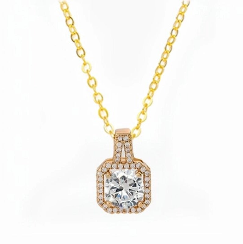 201 Stainless Steel White Gold Plated Gold Plated Classic Style Plating Inlay Square Glass Zircon Pendant Necklace