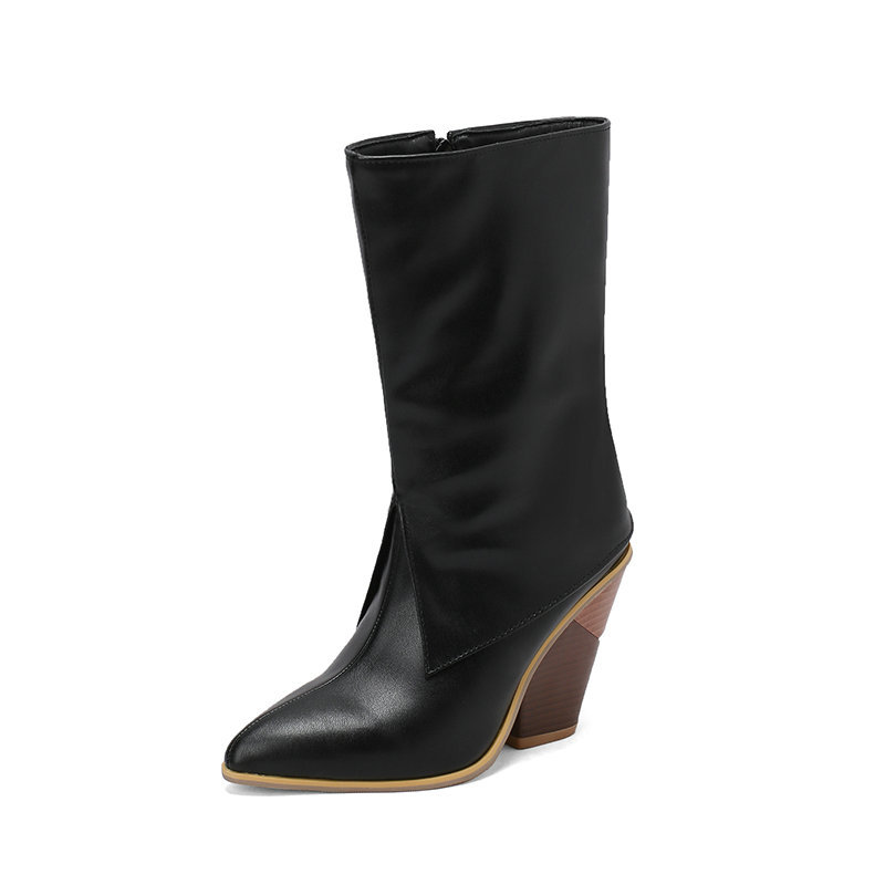 Snakeskin Print Zipper Fold Chunky Heels Western Boots