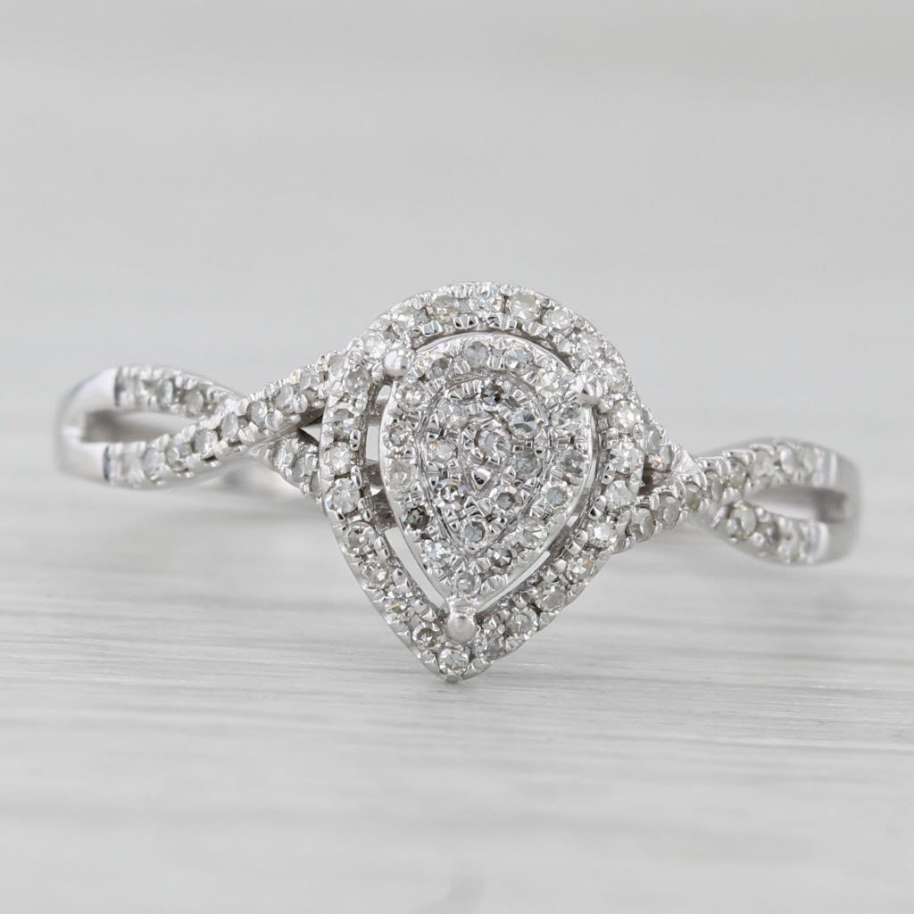 0.12ctw Diamond Cluster Halo Engagement Ring 10k White Gold Size 7.25