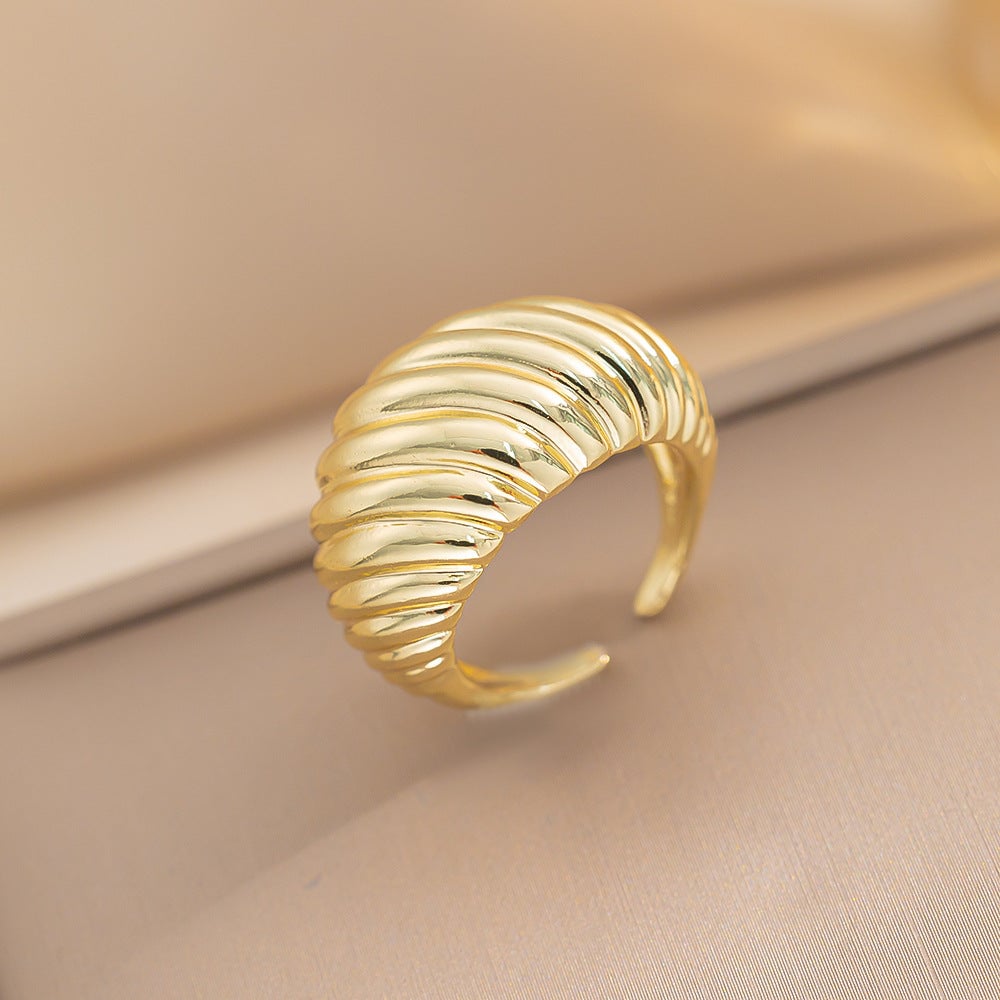 Fashionable And Simple Copper-Plated Real Gold Geometric Open Ring Female Ins Metal Style Niche High-End Ring
