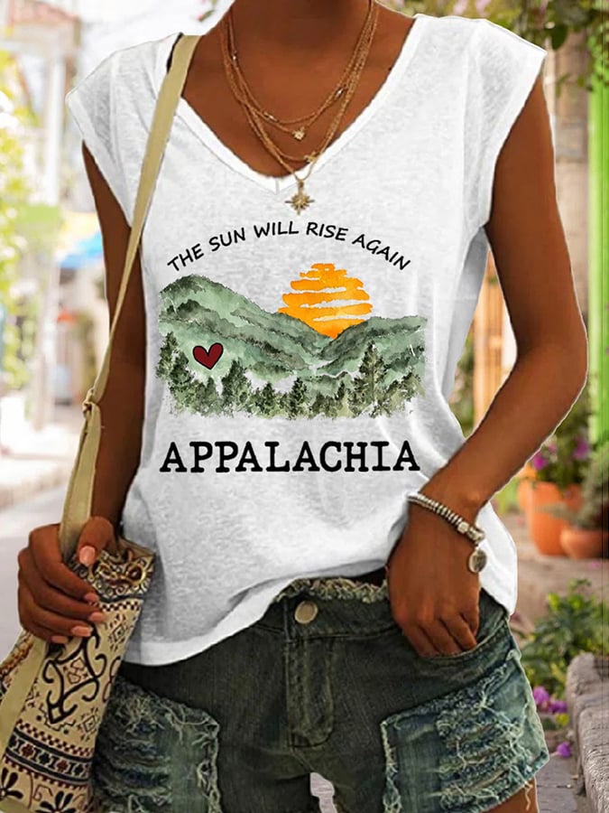 Women's Appalachia Strong. The Sun Will Rise Again Printed Casual Tank Top