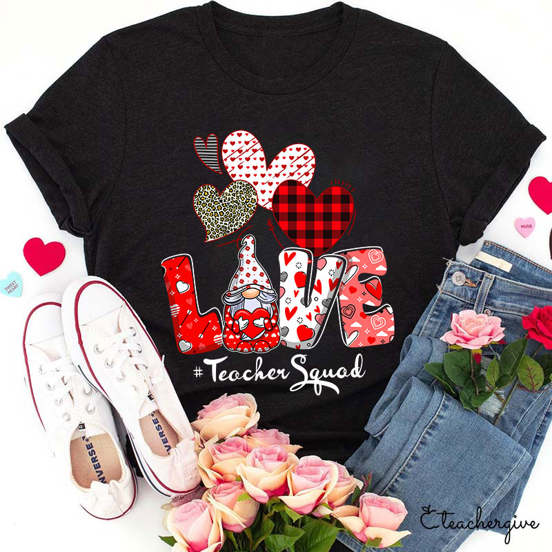 Three Hearts Love Gnome Teacher T-Shirt