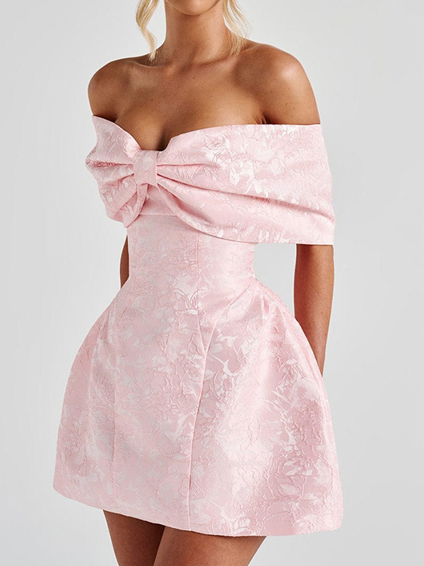 A-Line High Waisted Solid Color Off-The-Shoulder Mini Dresses