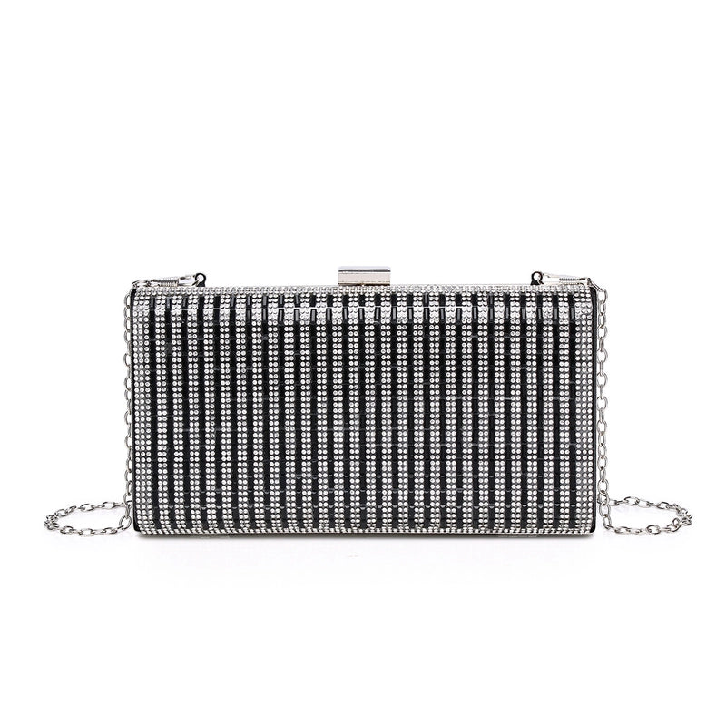 Black Gold Silver Metal Stripe Rhinestone Square Evening Bags